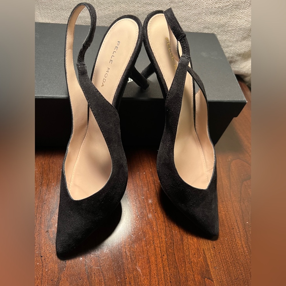 Pelle Moda Black Kid Suede Heels